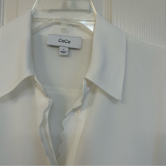 CeCe Women's Scalloped-Trim Collared Long-Sleeve Blouse in New Ivory Size S - Picture 5 of 9